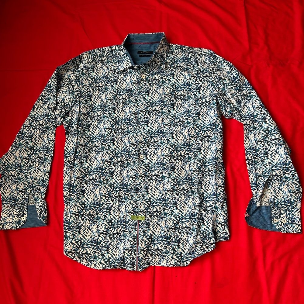 Bugatchi Men's Abstract Blue Designer Shirt